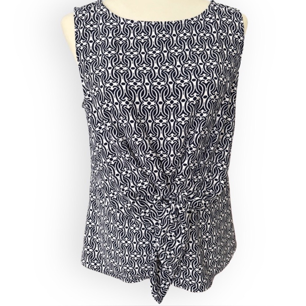 Talbots Blue and White Side Zip Tie Front Sleeveless Top Size M Grandmillenial
